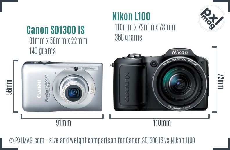 Canon SD1300 IS vs Nikon L100 size comparison