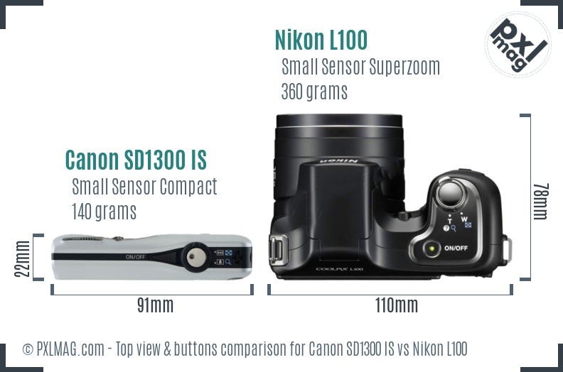 Canon SD1300 IS vs Nikon L100 top view buttons comparison