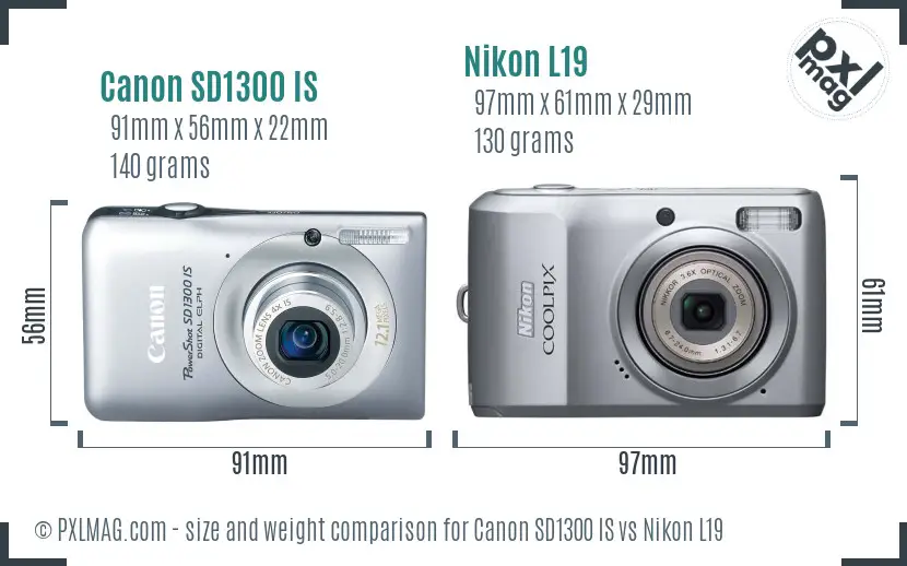 Canon SD1300 IS vs Nikon L19 size comparison