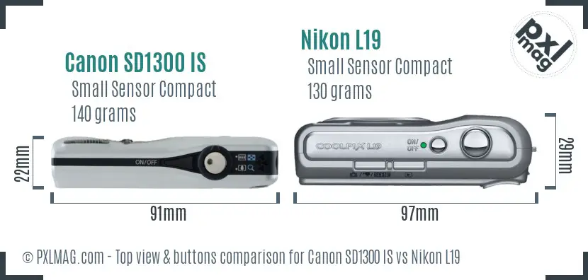 Canon SD1300 IS vs Nikon L19 top view buttons comparison
