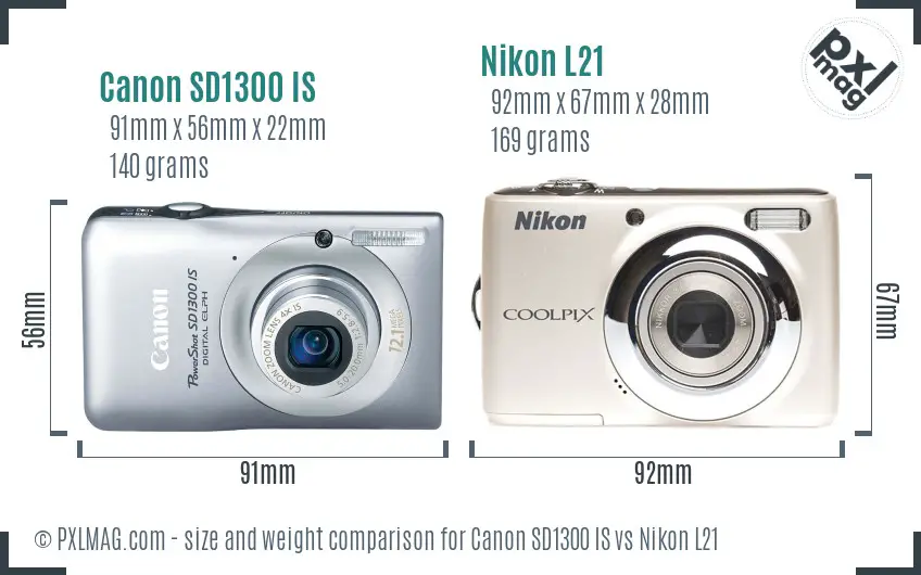 Canon SD1300 IS vs Nikon L21 size comparison