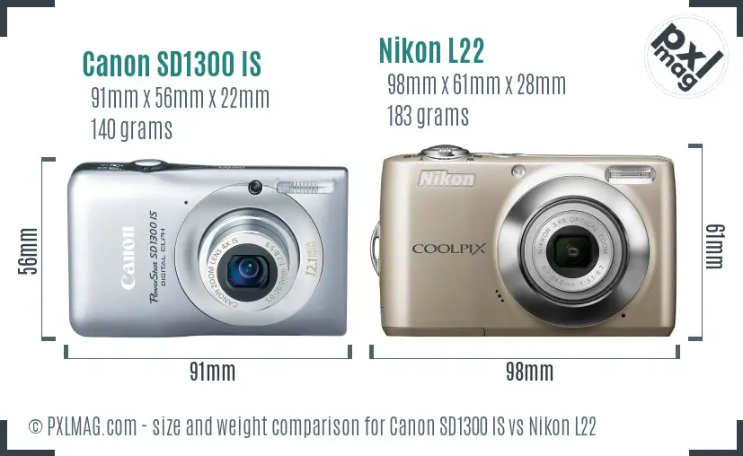 Canon SD1300 IS vs Nikon L22 size comparison Canon SD1300 IS vs Nikon L22 size comparison