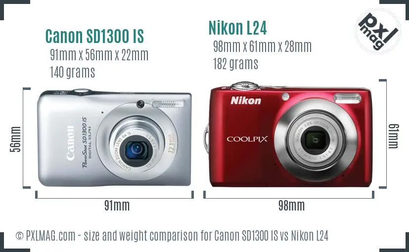 Canon SD1300 IS vs Nikon L24 size comparison