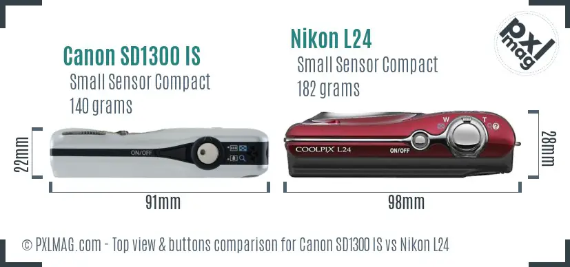 Canon SD1300 IS vs Nikon L24 top view buttons comparison