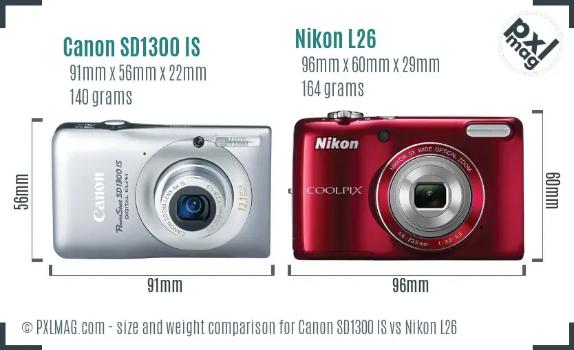 Canon SD1300 IS vs Nikon L26 size comparison Canon SD1300 IS vs Nikon L26 size comparison