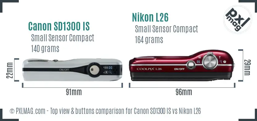 Canon SD1300 IS vs Nikon L26 top view buttons comparison