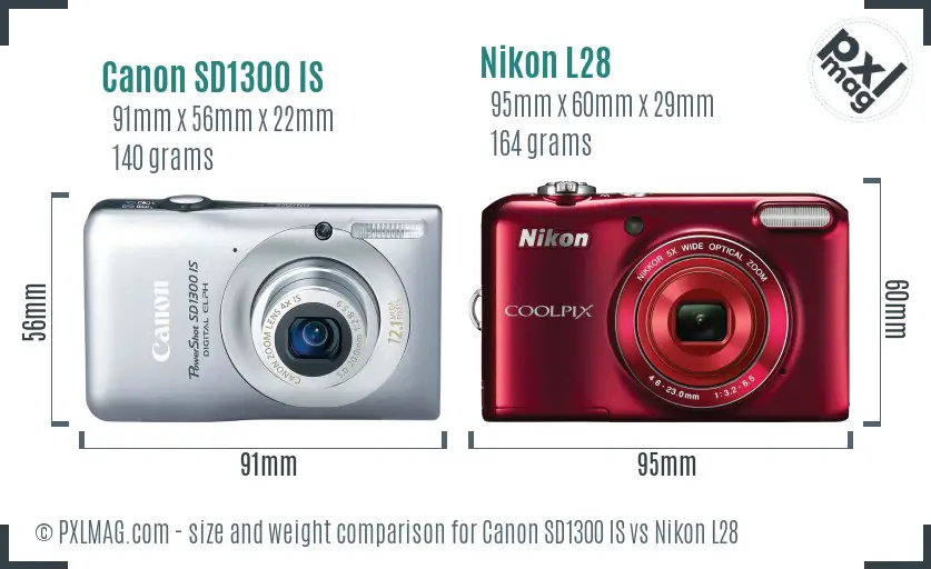 Canon SD1300 IS vs Nikon L28 size comparison Canon SD1300 IS vs Nikon L28 size comparison