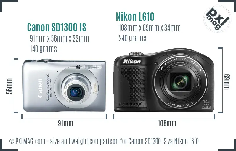 Canon SD1300 IS vs Nikon L610 size comparison