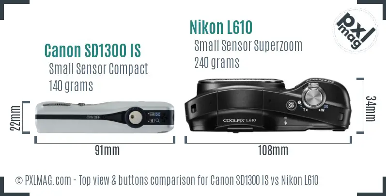 Canon SD1300 IS vs Nikon L610 top view buttons comparison