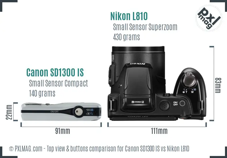 Canon SD1300 IS vs Nikon L810 top view buttons comparison