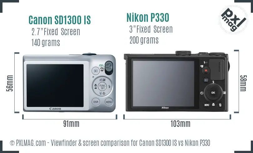 Canon SD1300 IS vs Nikon P330 Screen and Viewfinder comparison