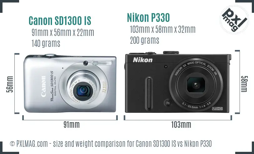 Canon SD1300 IS vs Nikon P330 size comparison