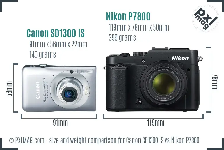 Canon SD1300 IS vs Nikon P7800 size comparison
