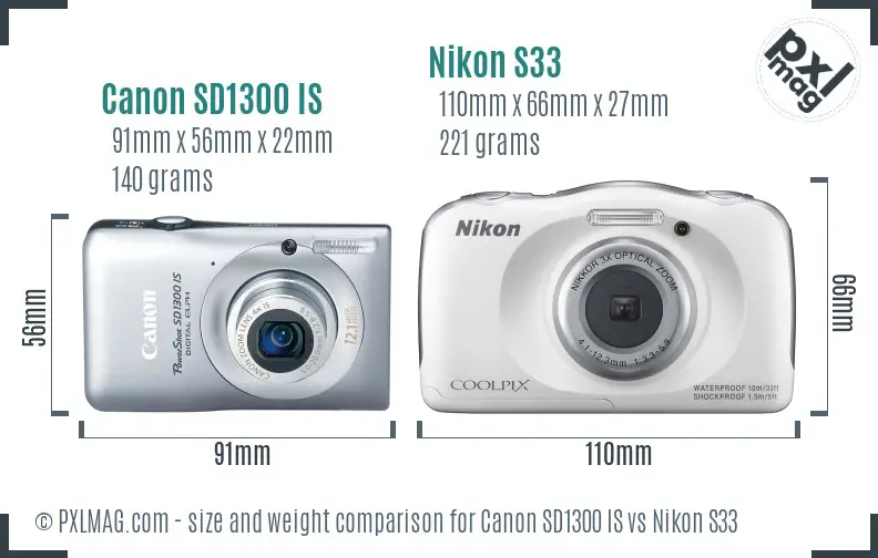 Canon SD1300 IS vs Nikon S33 size comparison