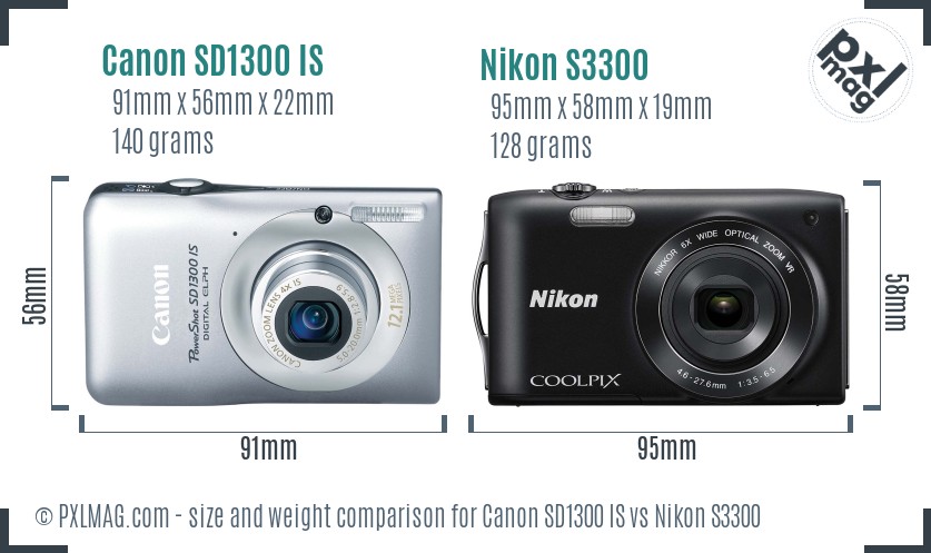 Canon SD1300 IS vs Nikon S3300 size comparison