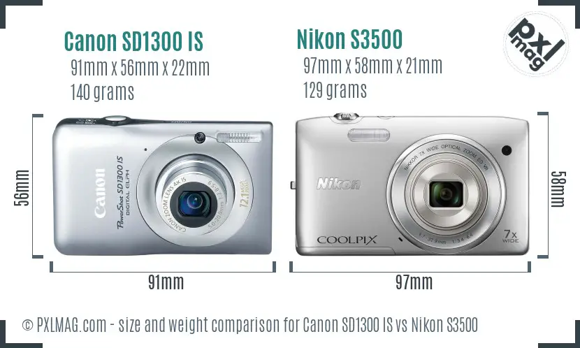 Canon SD1300 IS vs Nikon S3500 size comparison Canon SD1300 IS vs Nikon S3500 size comparison