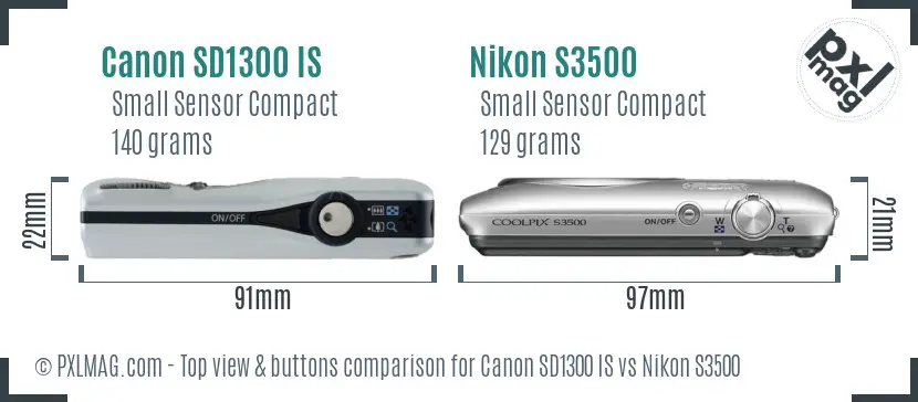 Canon SD1300 IS vs Nikon S3500 top view buttons comparison Canon SD1300 IS vs Nikon S3500 top view buttons comparison