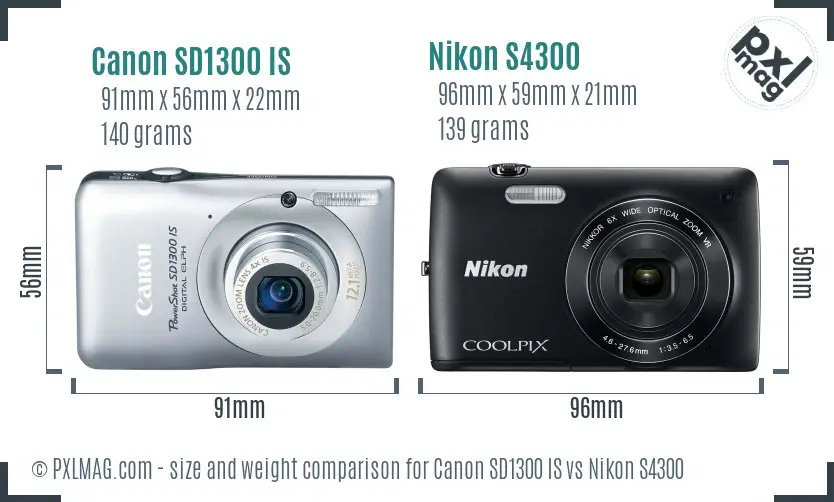 Canon SD1300 IS vs Nikon S4300 size comparison