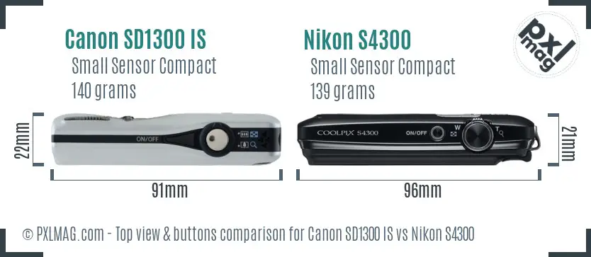 Canon SD1300 IS vs Nikon S4300 top view buttons comparison