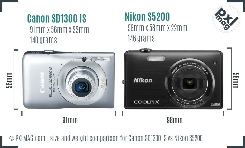 Canon SD1300 IS vs Nikon S5200 size comparison Canon SD1300 IS vs Nikon S5200 size comparison