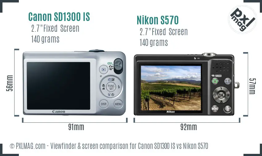 Canon SD1300 IS vs Nikon S570 Screen and Viewfinder comparison