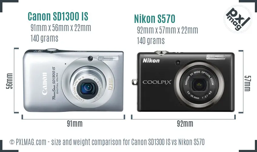 Canon SD1300 IS vs Nikon S570 size comparison