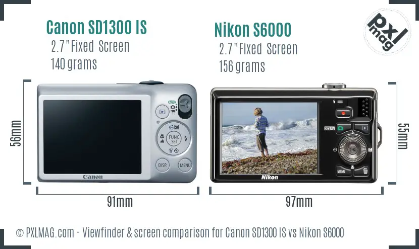 Canon SD1300 IS vs Nikon S6000 Screen and Viewfinder comparison