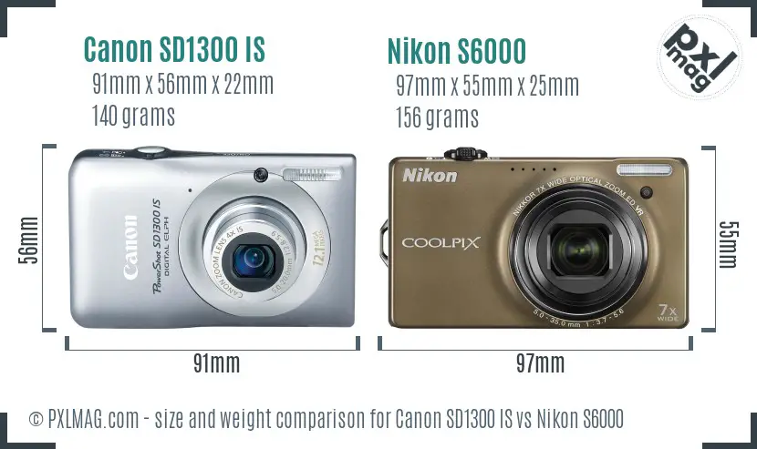 Canon SD1300 IS vs Nikon S6000 size comparison