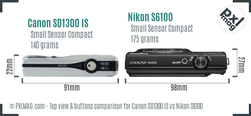 Canon SD1300 IS vs Nikon S6100 top view buttons comparison
