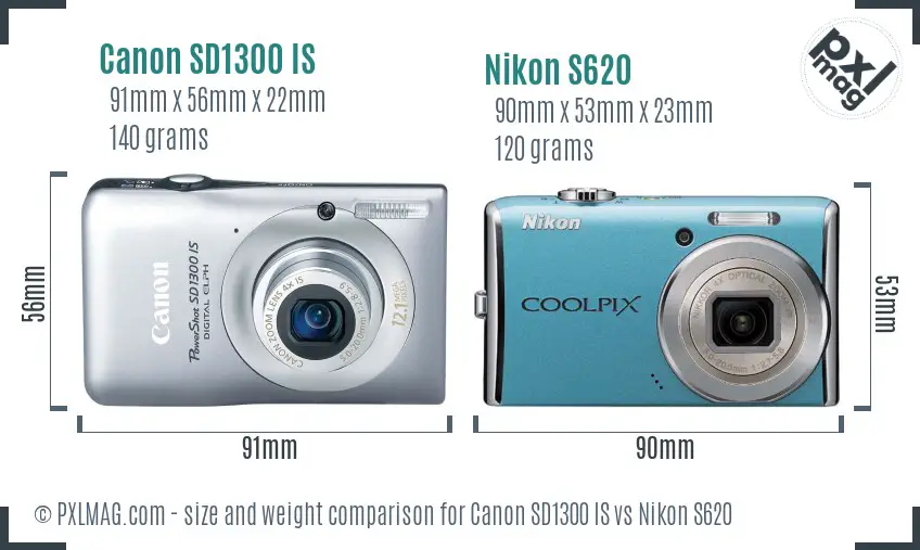 Canon SD1300 IS vs Nikon S620 size comparison
