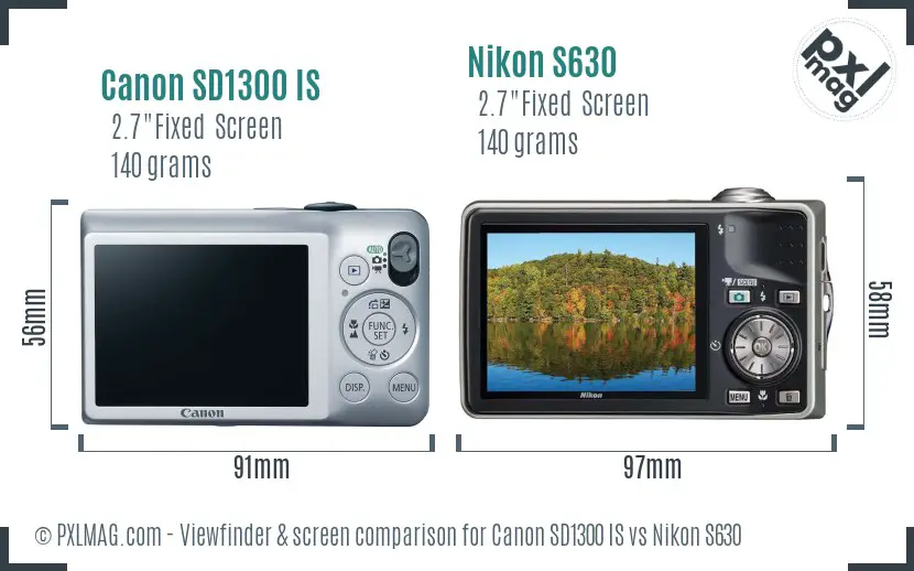 Canon SD1300 IS vs Nikon S630 Screen and Viewfinder comparison