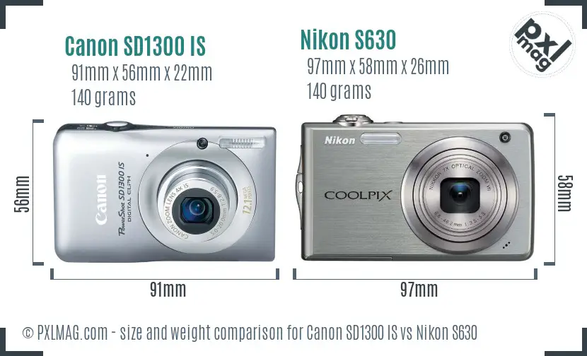 Canon SD1300 IS vs Nikon S630 size comparison