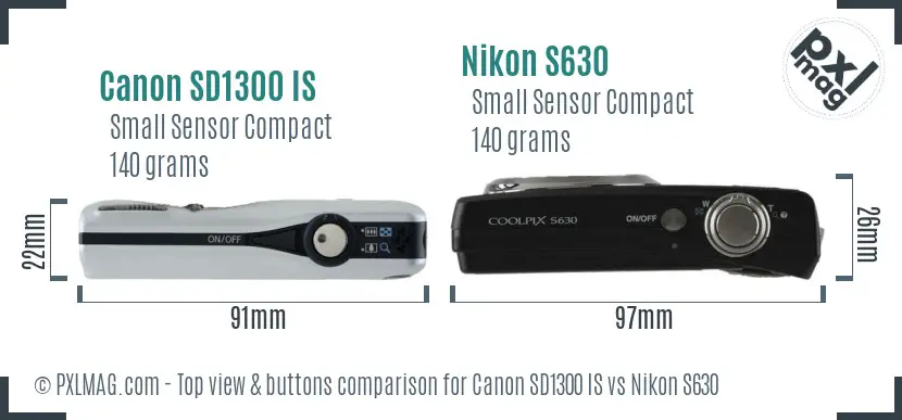Canon SD1300 IS vs Nikon S630 top view buttons comparison