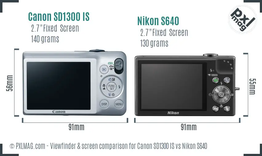 Canon SD1300 IS vs Nikon S640 Screen and Viewfinder comparison