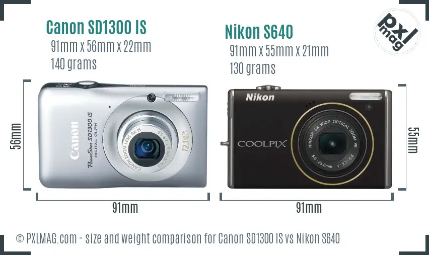 Canon SD1300 IS vs Nikon S640 size comparison