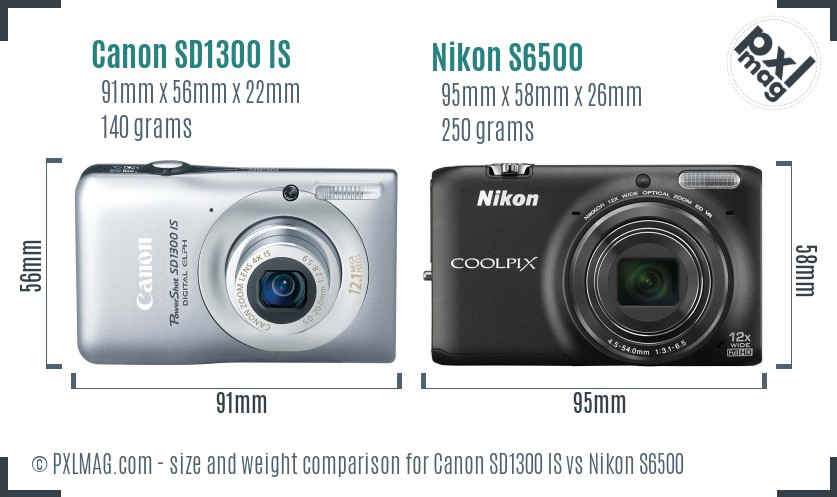 Canon SD1300 IS vs Nikon S6500 size comparison