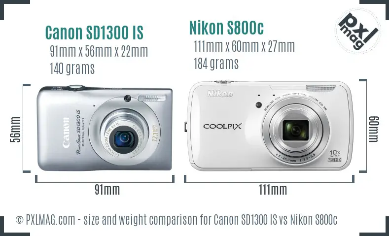 Canon SD1300 IS vs Nikon S800c size comparison