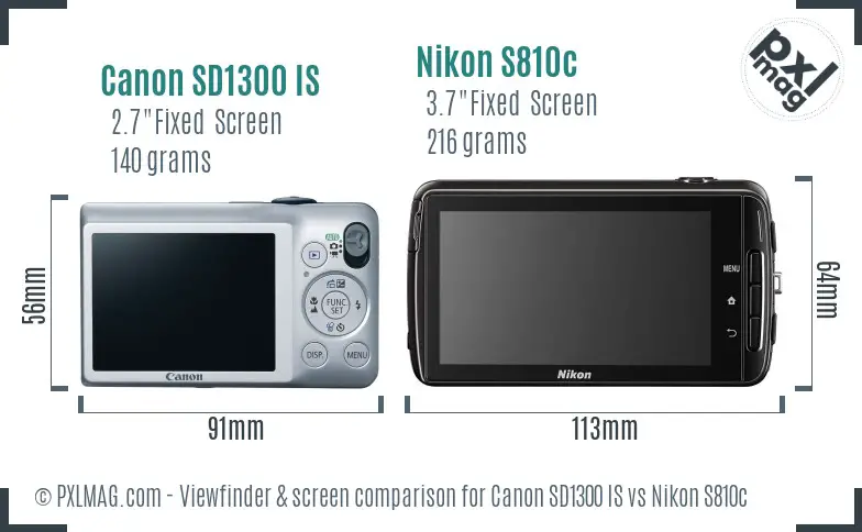 Canon SD1300 IS vs Nikon S810c Screen and Viewfinder comparison
