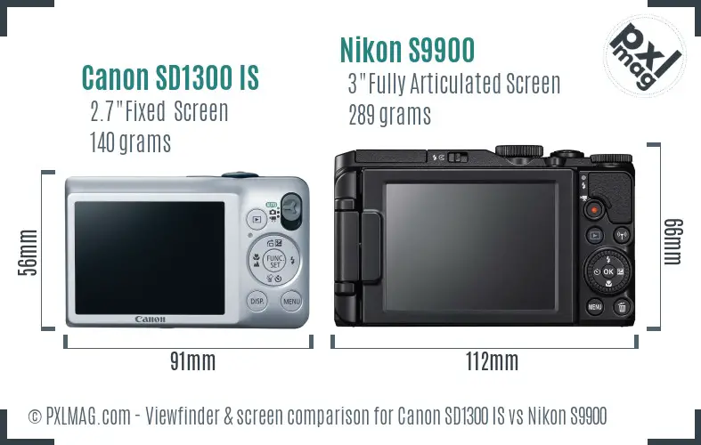 Canon SD1300 IS vs Nikon S9900 Screen and Viewfinder comparison Canon SD1300 IS vs Nikon S9900 Screen and Viewfinder comparison