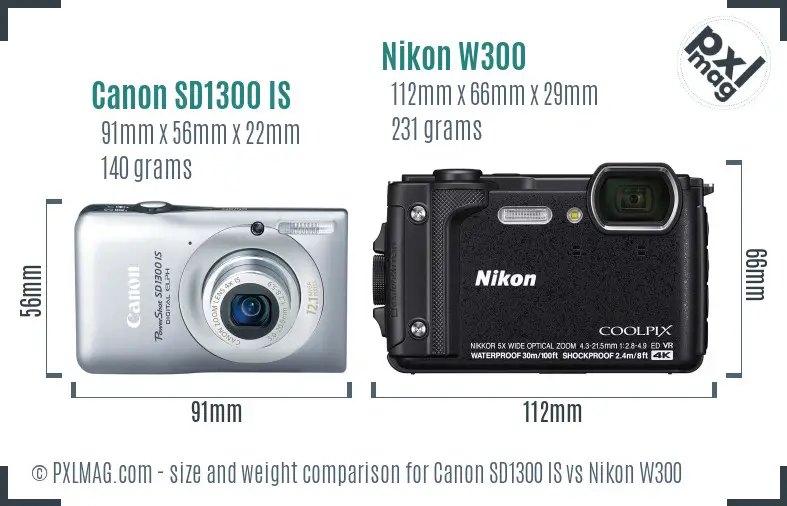 Canon SD1300 IS vs Nikon W300 size comparison