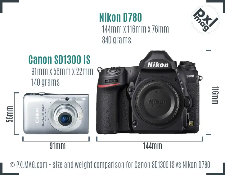 Canon SD1300 IS vs Nikon D780 size comparison