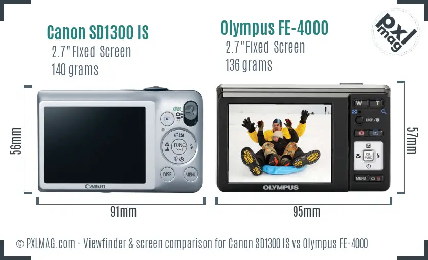 Canon SD1300 IS vs Olympus FE-4000 Screen and Viewfinder comparison
