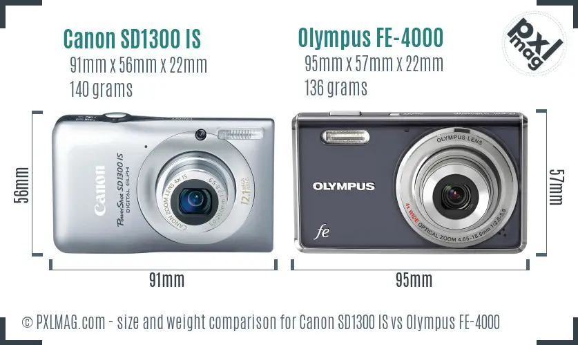 Canon SD1300 IS vs Olympus FE-4000 size comparison