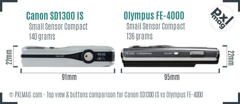 Canon SD1300 IS vs Olympus FE-4000 top view buttons comparison