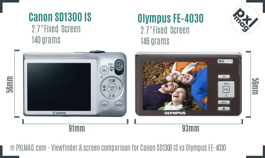 Canon SD1300 IS vs Olympus FE-4030 Screen and Viewfinder comparison