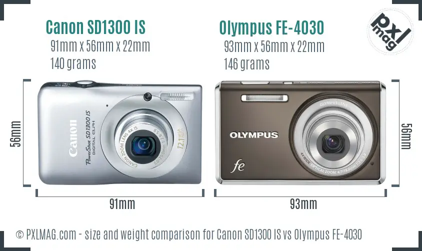Canon SD1300 IS vs Olympus FE-4030 size comparison