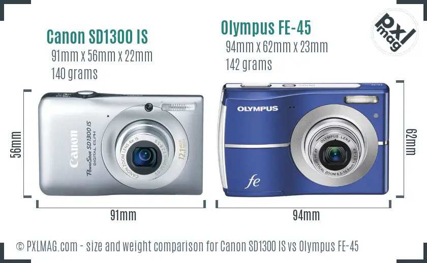 Canon SD1300 IS vs Olympus FE-45 size comparison