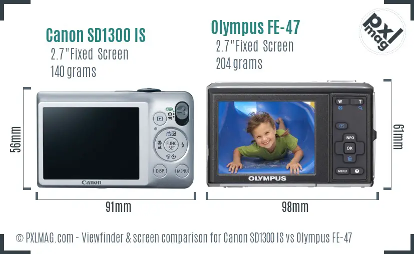 Canon SD1300 IS vs Olympus FE-47 Screen and Viewfinder comparison