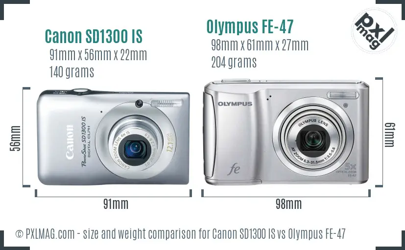 Canon SD1300 IS vs Olympus FE-47 size comparison