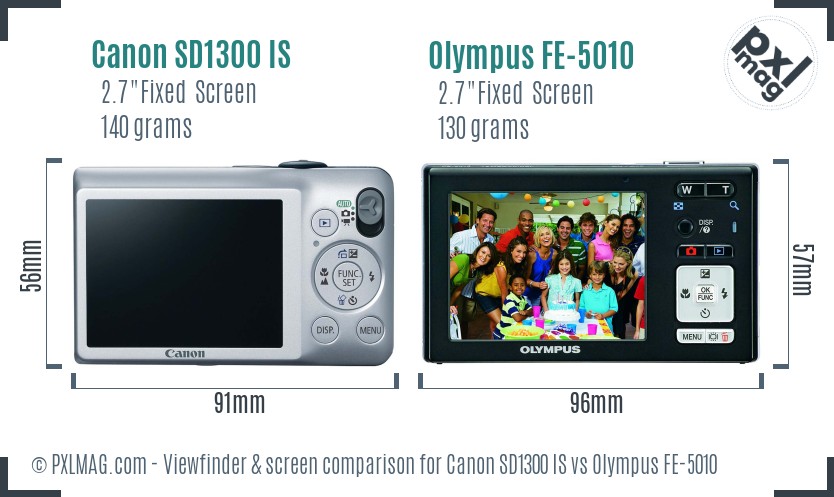 Canon SD1300 IS vs Olympus FE-5010 Screen and Viewfinder comparison